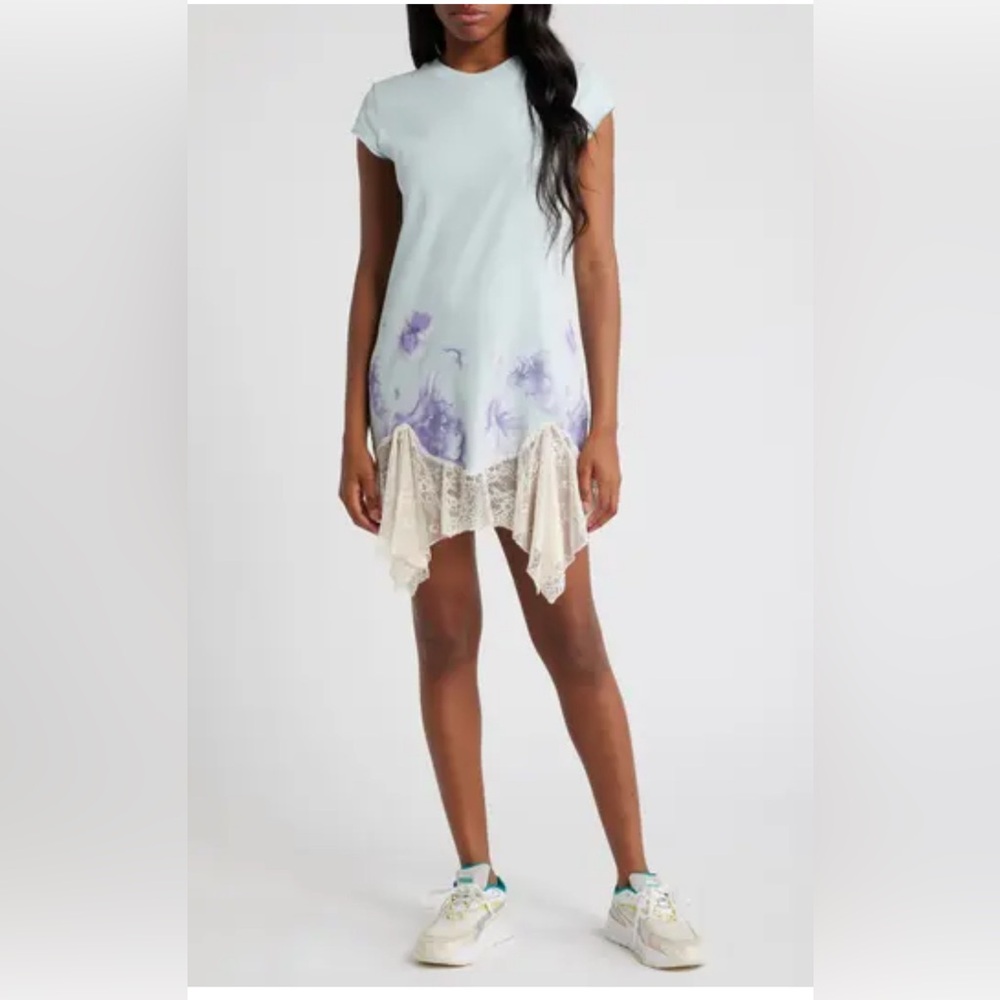 Floral Tie-Dye Dress with Lace Hem